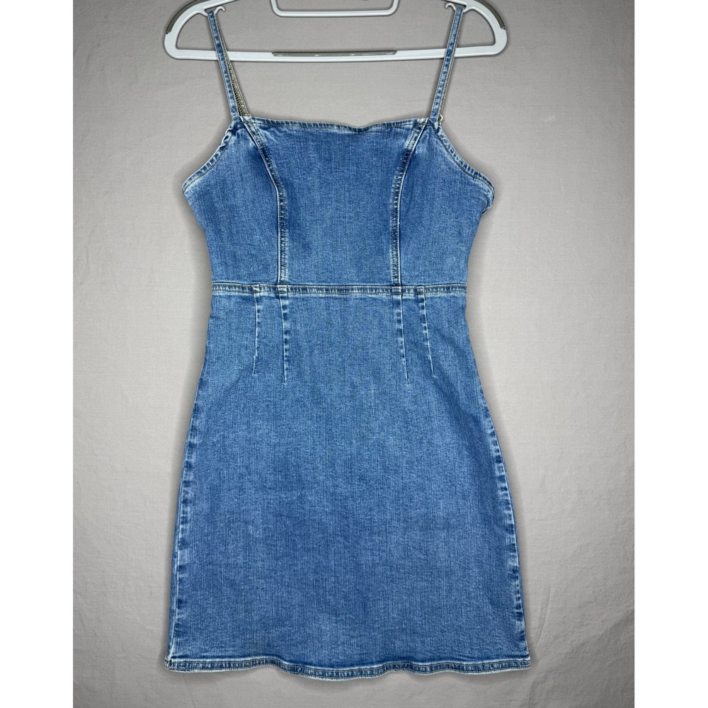 O'Neill Blue Denim Mini Dress Sleeveless Square Neck Back Zip XS